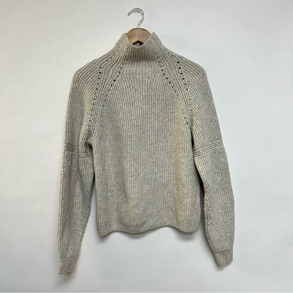 H&M Sweater Oatmeal Funnel Neck Long Sleeve Oversized Knit beige cream Size XS - Picture 2 of 8